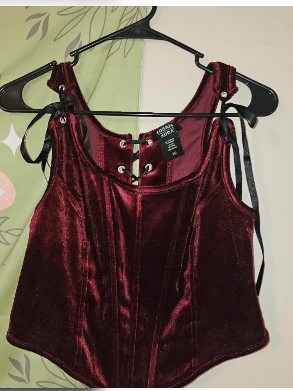 Women's Burgundy Cosmic Aura Velvet Lace-Up Corset